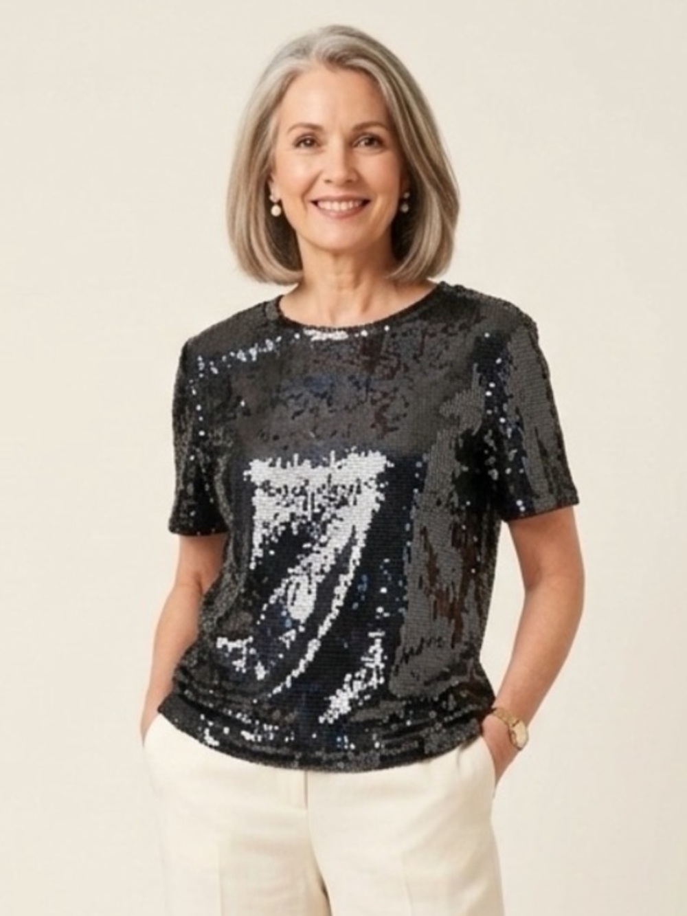 Sanctuary NWT Perfect Sequin Top Black Shimmer Shiny Holiday Party